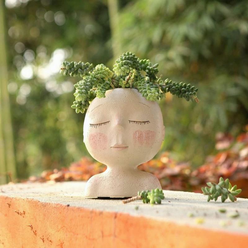 Face Flower Pot Head Planter Pot Succulent Planter Cute Resin Cactus Planter with drainage holes Face Flower Pot Head Planter Pot Succulent Planter Cute Resin Cactus Planter with drainage holes