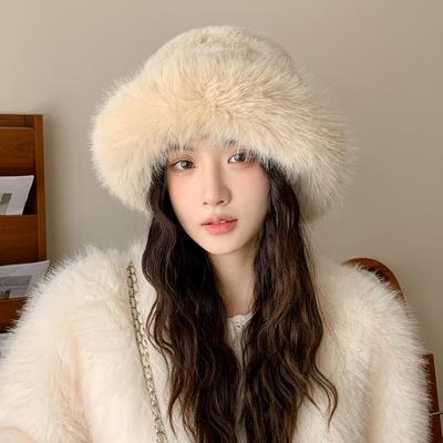 Wintermuts Dames Pluche Bucket Hat Modieus Koudebescherming Oorbescherming Pluche Hoed Basin Hoed