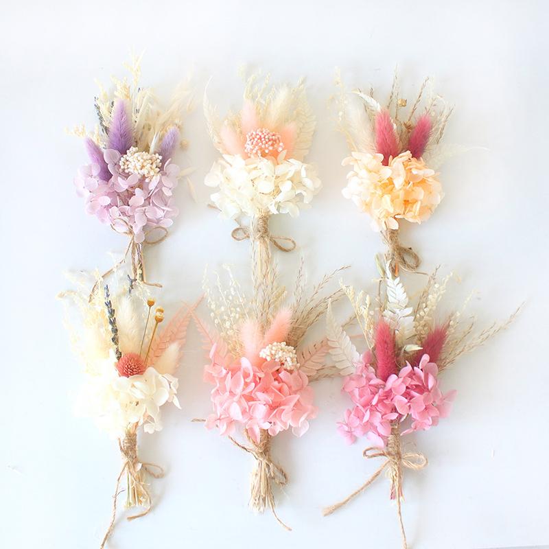 1Pc Mini Natural Dry Flowers Bouquet Boutonnieres Groomsmen Buttonholes Bridesmaid Flower Corsage Brooch Christmas Wedding Decor