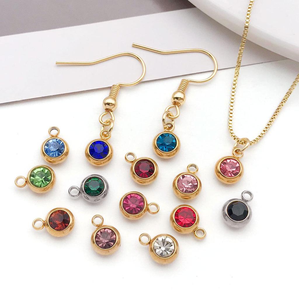 Twelve Color Birthstone Round Titanium Steel Pendant for DIY Jewelry