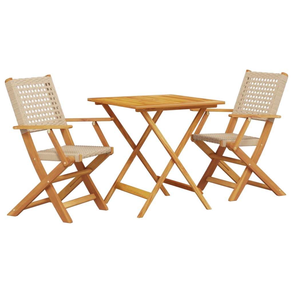 Vidaxl 3-Cz. Zestaw Mebli Bistro, Beżowy Rattan Pe I Lite Drewno