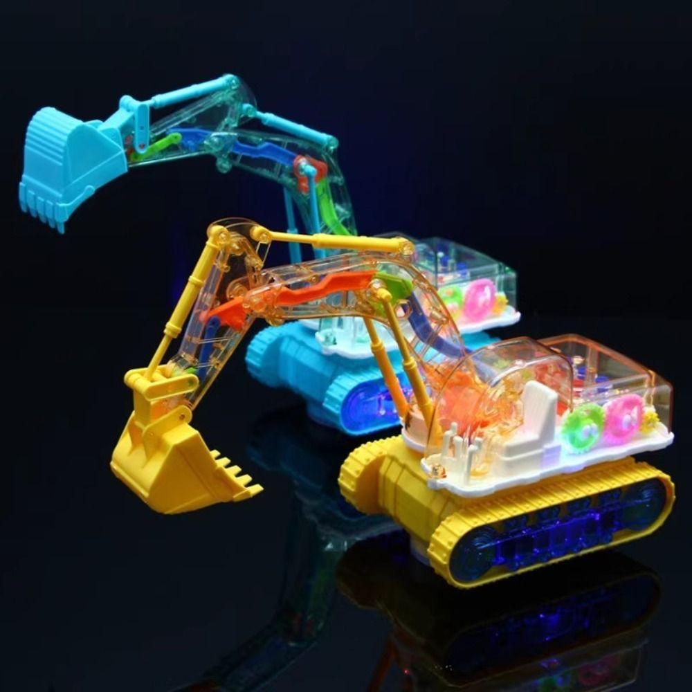 LED Transparent Gear Car Toy Light Music Light Up Excavator Toy Toddlers Kids