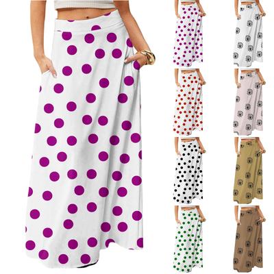 Women's Casual Leisure Foldable Dot Print High Waist With Pocket Draped  Relaxed Long Maxi Skirt
