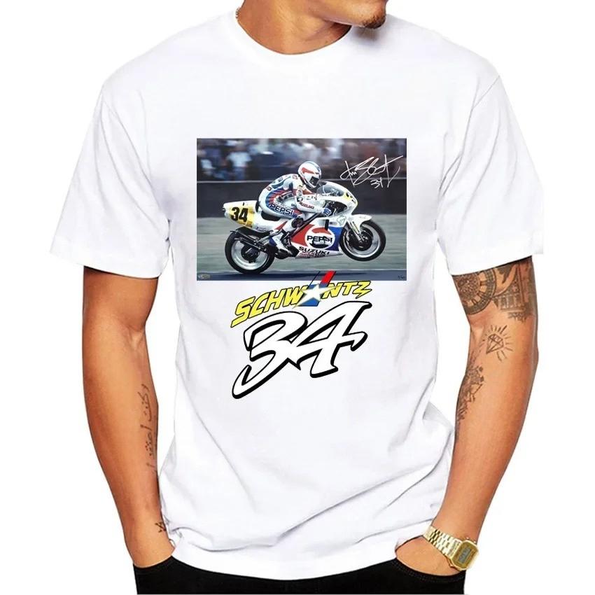 

Kevin Schwantz 34 1993 GP 500cc Legend T-Shirt Men Short Sleeve Boy Adventure Sport Casual White Tops Man Motorcycle Rider Tees S