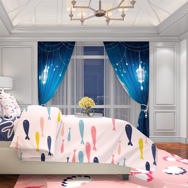 

2 шт. - Темно-синий - Тема Рамадана - Напечатанная занавеска - Материал полиэстер, подходит для спальни, гостиной, кабинета 30Wx65L(76x165CM)x2