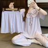 Princess Purple White Pajamas Women'S Summer Thin Short-Sleeved High-Value Loungewear Cloud Cotton Three-Piece Set