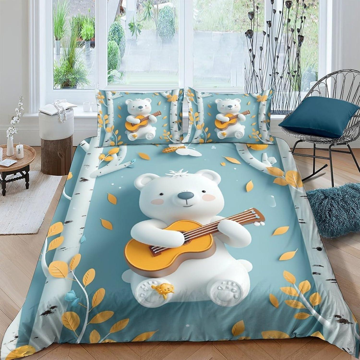 

Cartoon Polar Bear Duvet Cover King Size Extra Large Children 3D Cute Bear Print Bedding Set Boys Girls Adult Soft Zipper 3 Pcs EU Single(135x200cm)