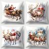 Vakantie 4-delige Set Kerst Kussensloop - Kerstman en Rendier Patroon, Zachte Polyester Vezel, Ritssluiting