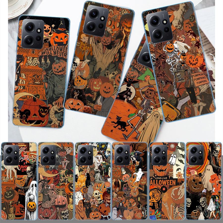 Halloween Fall Art Witch Cat Phone Case For Redmi 12 13C 12C 15C 9 10 10C Note 13 Pro Plus 14 15 Pro 9T 9C 9A TPU Soft Cover Cle