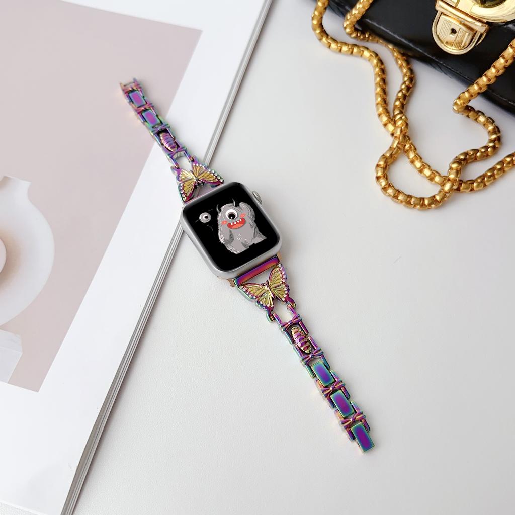 Butterfly Alloy Fashion Watch Bands for Watch 10/9/8/7 IWatch 40/42/44/45mm Bangle Design Press Buckle Full Color Printing