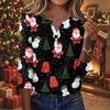 Women's Fashion Casual Christmas Print V-Neck Button Three-Quarter Sleeve T-Shirt Blouse
