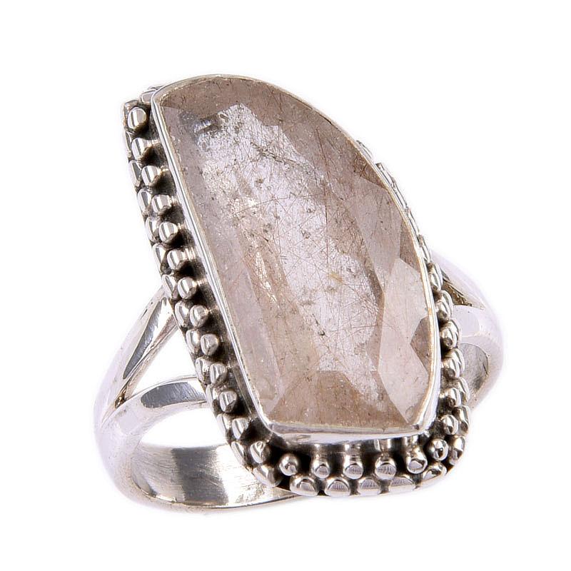 Natural Angel Quartz Gemstone Handmade 925 Solid Silver Jewelry Ring Size 8 R9f70