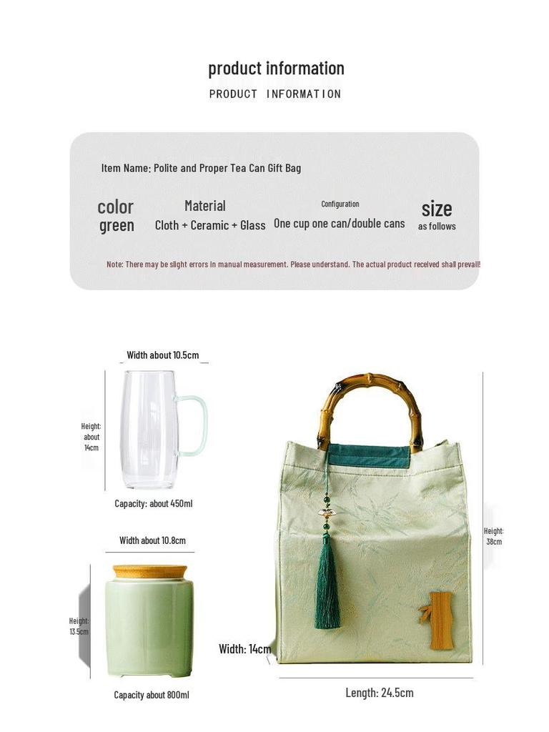 Creative Green Tea Ceramic Canister with Fresh Cloth Bag for Longjing, Maojian, Biluochun, Gyokuro - Empty Gift Packaging Box.