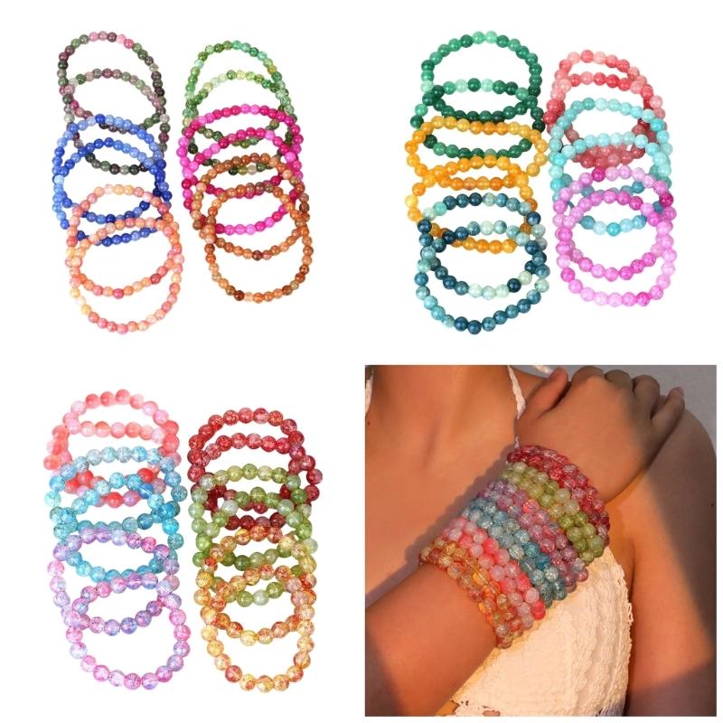 12PCS Unique Charm Bracelet Cracked Glass Bead Bracelet Handmade Fashion Accessory Glaze Texture Present for Woman Girl