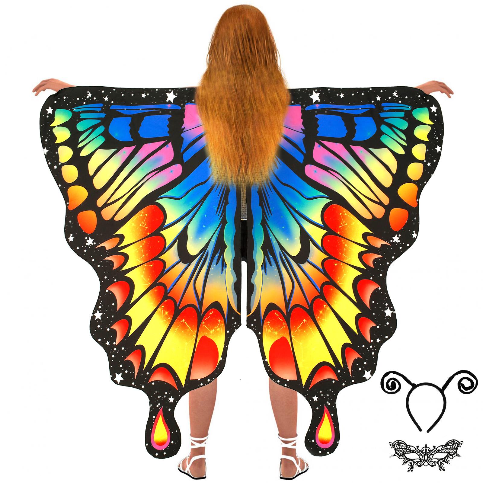

Colorful Butterfly Shawl Costume Mask Adjustable Strap Lightweight Butterfly Wings Shawl Fairy Cape with Antenna Headband 1 Set оливковый