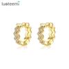 LUOTEEMI Fashion Jewelry Gift Gold Plated Wavy Cubic Zirconia Crystals Huggie Earrings for Women
