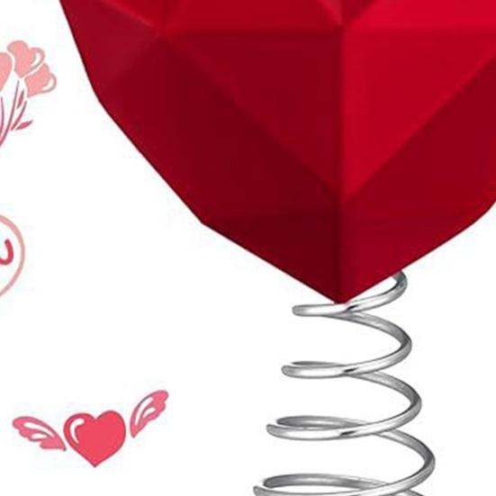 Red Heart Shaped Valentine's Day Tree Topper Romantic 3D Love Heart Ornament with Spiral Base for Wedding Party Holiday Tree Decoration
