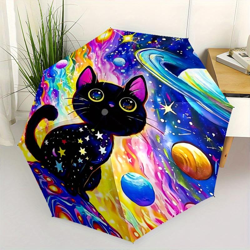 

1pc Cosmic Cats Art Automatic 3-Fold Umbrella Design, Cute Cartoon Pattern, Portable Outdoor Umbrella, Perfect, Holiday Gift for Disney fans.G022