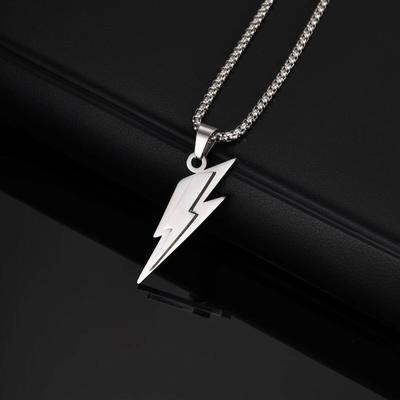 Vnox Stainless Steel Lightning Pendant Necklace, 60cm Box Chain with Lobster Clasp, Punk Waterproof Jewelry Gift for Men Women