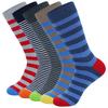 5Pairs Mens Fun Dress Socks Pattern Funny Socks Pack Colorful Striped Combed Cotton Novelty Socks Cool Breathable Casual Socks