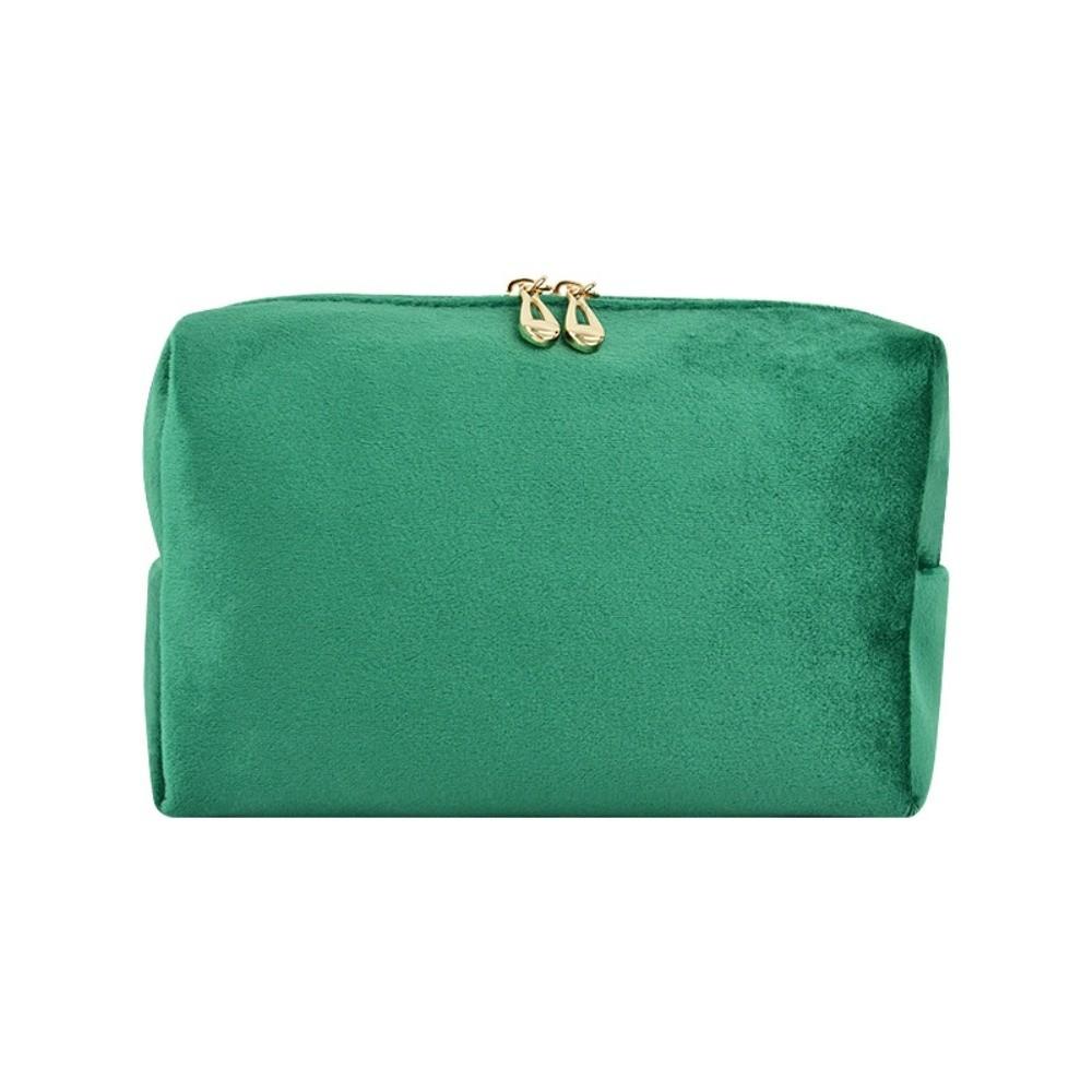 

Portable Velvet Cosmetic Lipstick Bag Solid Color Handheld Cosmetic Bag Zipper Phone Purses Ourdoor зелений