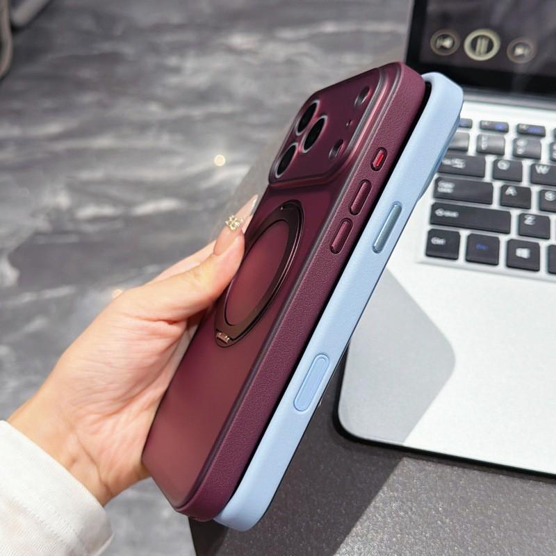 Magnetic Phone Case With 360 Rotating Kickstand IPhone 16 17 18 Pro Max Matte PC Cover Shockproof Anti-Fingerprint