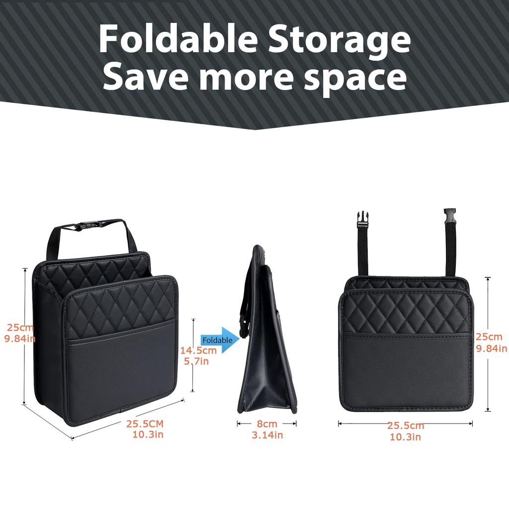 Multifunctional Car Seat Back Storage Bag Leather Garbage Can Organizer Auto Interior Trash Bin Universal Fit Accessory