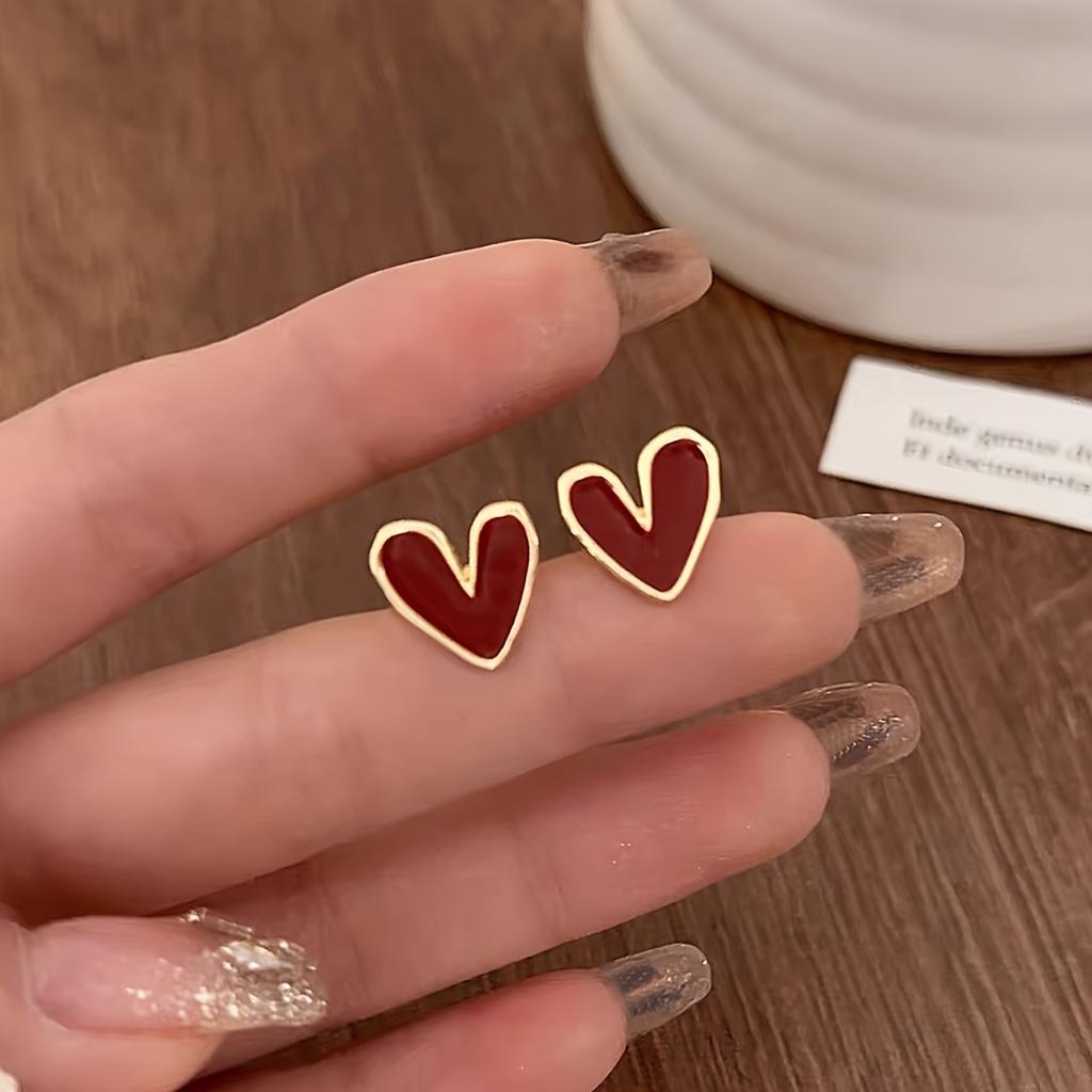 1 Pair of Elegant Red Heart Earrings for Women – Fashionable and Simple, Suitable for Casual Outfits or as a Gift, Everyday Earrings