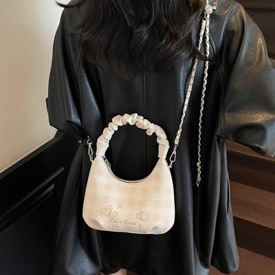 Karierte tragbare kleine Tasche Damen neue trendige Mode plissierte Wolkentasche Sommer Damen Ketten-Umhängetasche