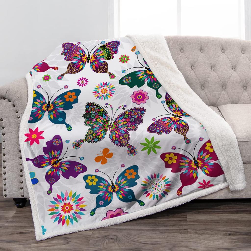 Butterfly Print Flannel Blanket Office Nap Blanket Blanket Thermal Blanket Sofa Blanket Knee Blanket