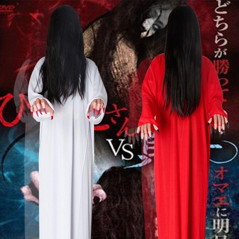 White Red Halloween Costumes Sadako Masquerade Clothes Creative Female Ghost Costume  Party Ball
