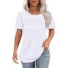 Women Summer T-shirt Round Neck Short Sleeve Tee Shirt Solid Color Lines Texture Loose Fit Pullover Tops Daily Wear