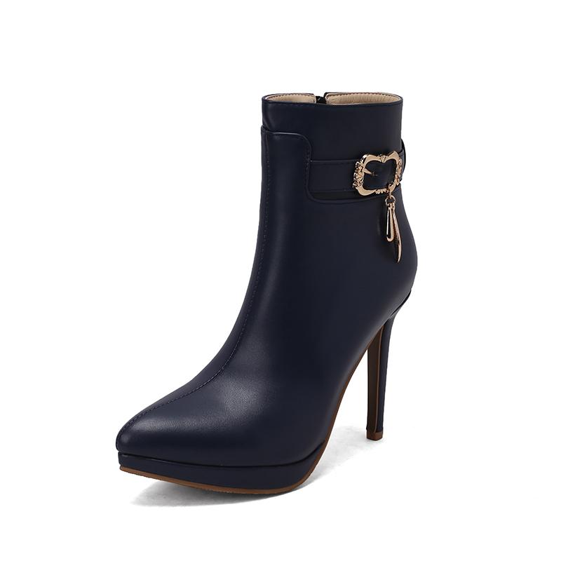 Dame Ankelstøvletter Stiletthæler Vinter Hælede Sko Konsise Lær Spiss Tå Dame Støvler Mujer US Størrelse 4.5-15