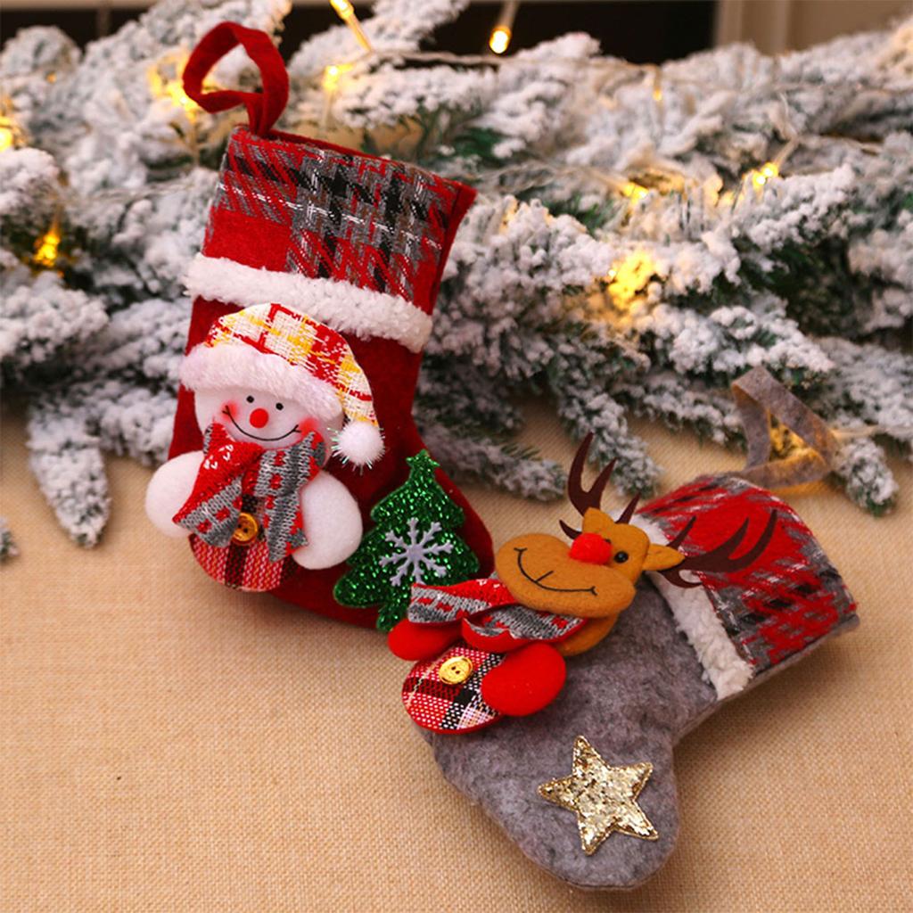 3D Small Plaid Christmas Stocking Elk Doll Christmas Tree Pendant for Christmas Holiday Party Fireplace Decoration
