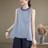 Summer Art Retro Loose Striped Sleeveless Shirt Top for Women Blouses & Shirts