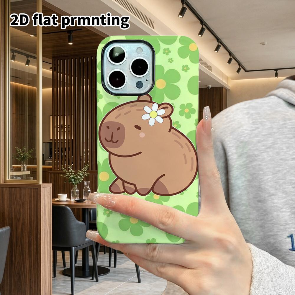 Phone Case: 2D Flat Design Suitable for iPhone 18, 17, 16, 15, 14, 13 Pro Film Protective Case, Couple Style, Little Flower Capybara, Christmas and Ha
