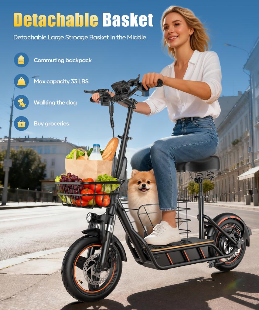 FREEBOY H14 Electric Scooter For Adults , 36V10Ah Battery, Dual disc brakes,City Foldable E Scooter ,14" Tire