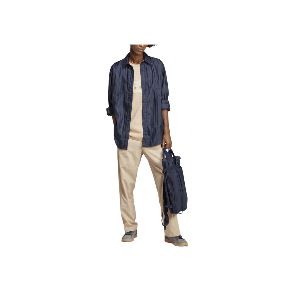 Adidas Originals Rifta City Boy Striped Pointed Collar Button Long Sleeve Shirt Men Shirts Ink-Blue IC8406