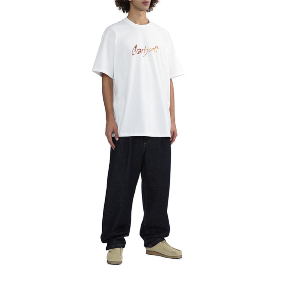 Carhartt WIP Loose Fit Letter Print Crew Neck Short Sleeve T-Shirt Men Tops White I034405-02-XX