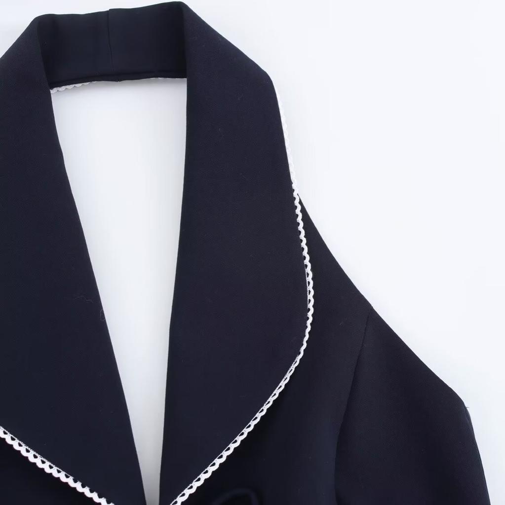 European and American Style, New Women's Clothing, Bow Decoration Splicing Neck Collar Top 2119/550
