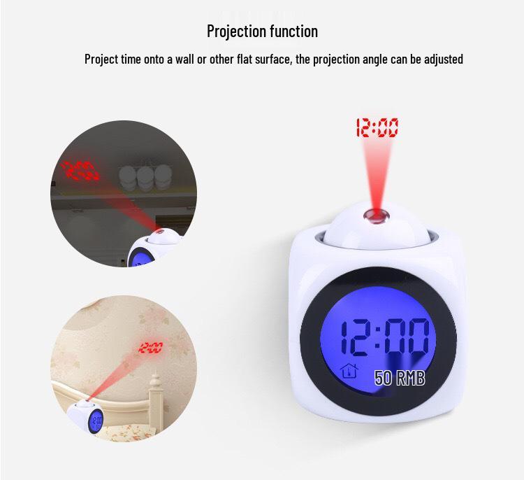 Home Bedroom Silent Alarm Clock: LCD Backlight, Voice Time, Projection, Desktop Décor, Snooze Function
