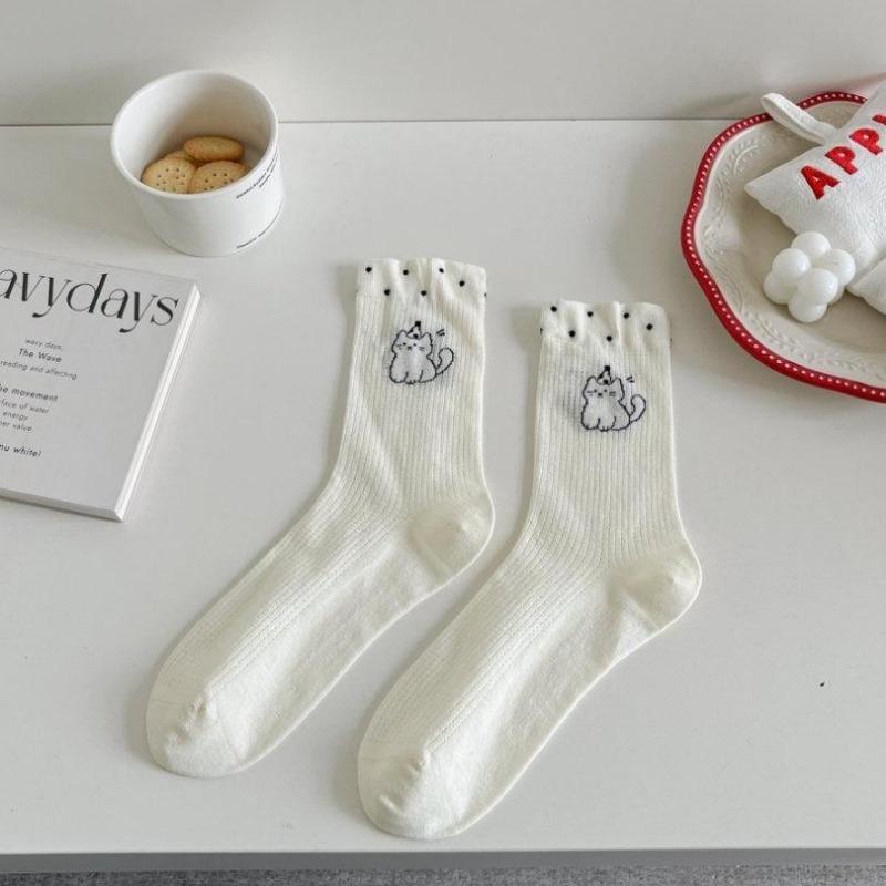 

Женские весенне-летние тонкие носки-гольфы из чистого хлопка в сетку с точками, дышащие 1 pair