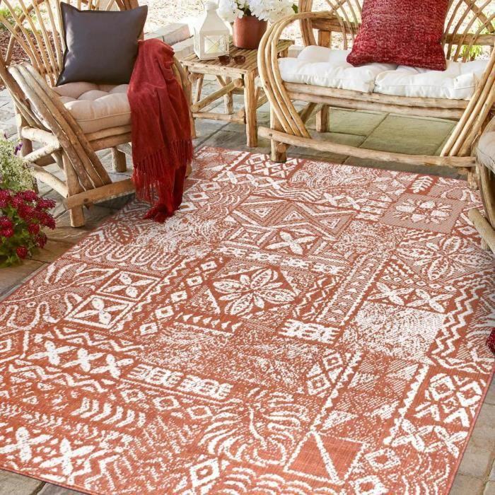 Tapis exterieur 120x170 cm Rectangulaire ETNO REVERSIBLE Marron Terrasse, jardin adapté au chauffage par le sol