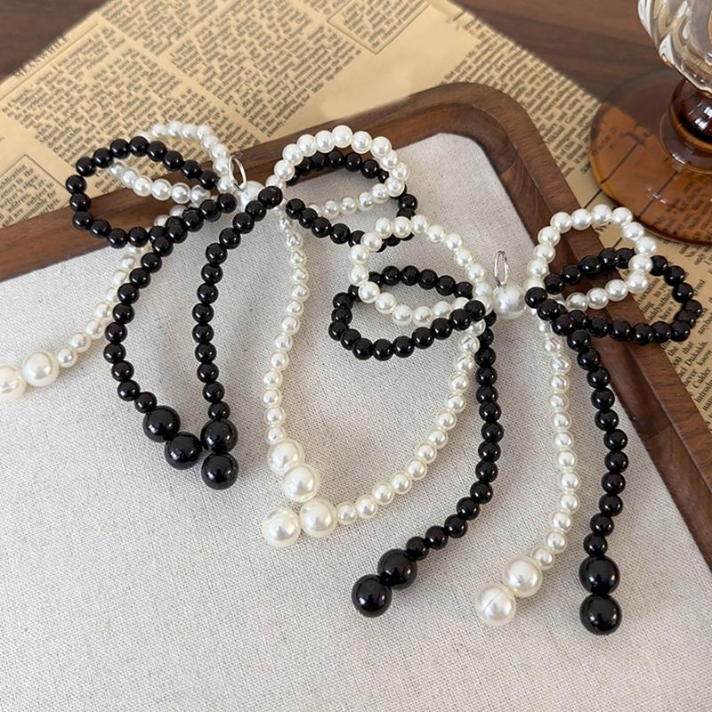 Fashionable Pearls and Silver Bead Butterfly Bowknot Pendant Portable Accessory for Parties Supplies and Office Wear