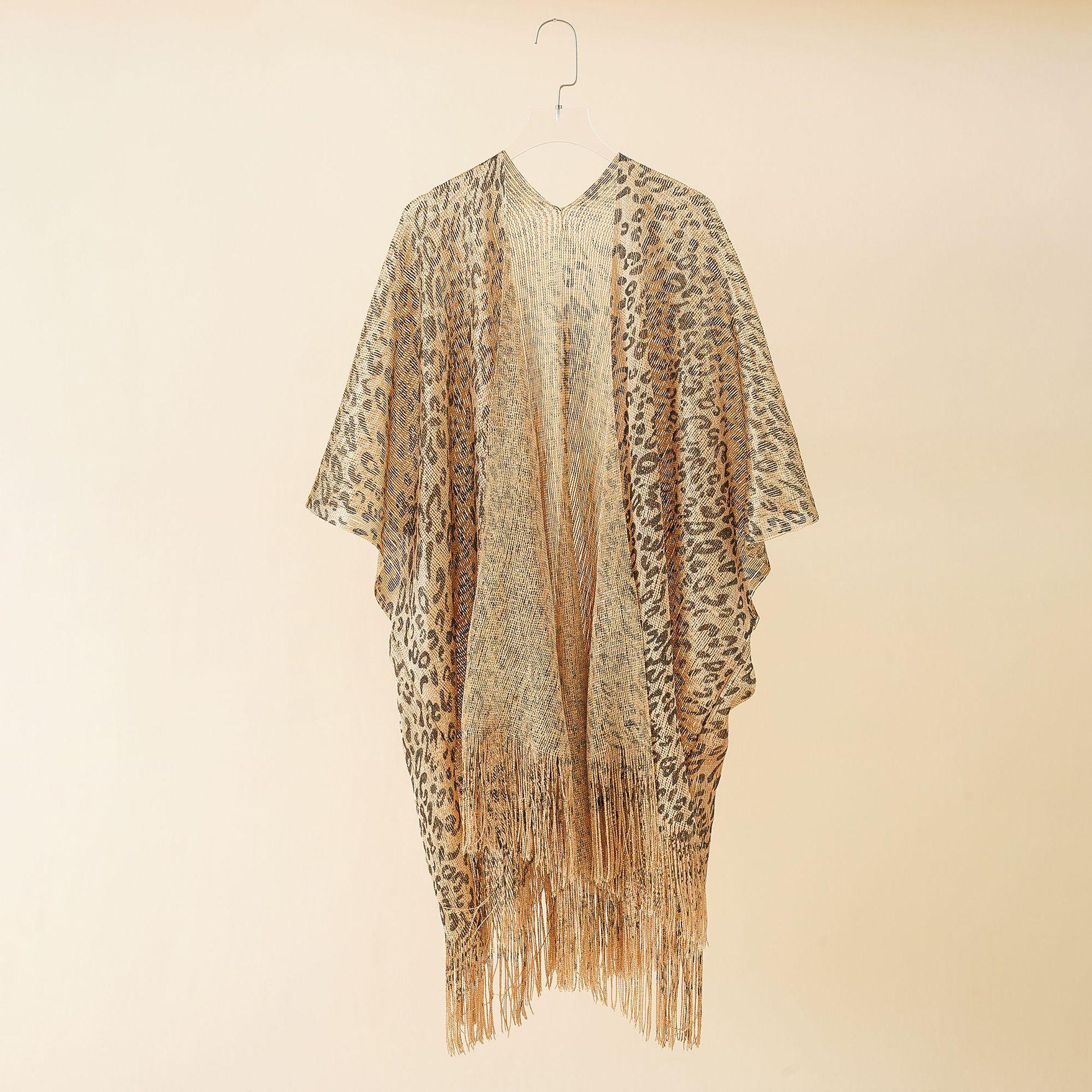 

Summer New Leopard Print Hollow Zebra Tassel Sun Shade Vacation Beach Shawl 80-100cm золотой
