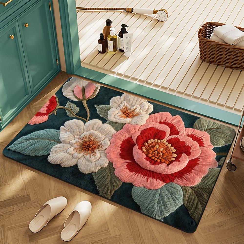Elegante simulierte Stickerei Blumen Willkommen Fußmatte Rutschfester Eingangsteppich Wohnzimmer Schlafzimmer Küche Außenbereich Innenbereich Bodenmatte