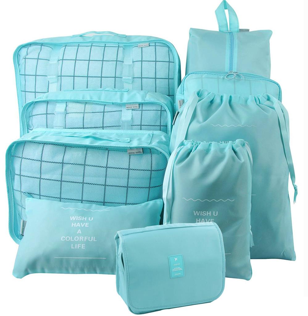 Sac de Rangement de Voyage Ensemble de Neuf Pièces, Trousse de Toilette, Classification des Vêtements, Ensemble de Rangement pour Bagages Ensemble de 9 Pièces