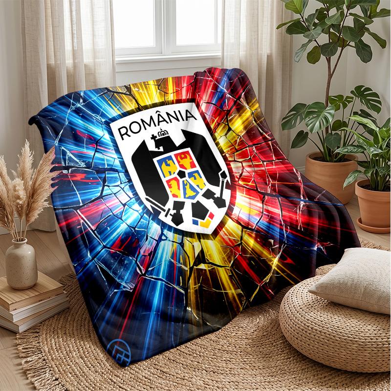 Romania Football Printed Flannel Blanket Skin Friendly Warm Decorative Throw for Indoor Couch Bed Daily Use