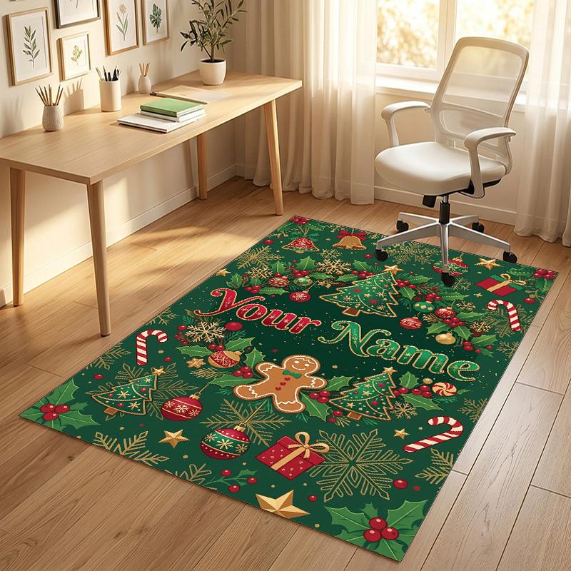 Christmas Theme Crystal Velvet Rug Personalized Custom Name Text Soft Floor Mat Home Decor