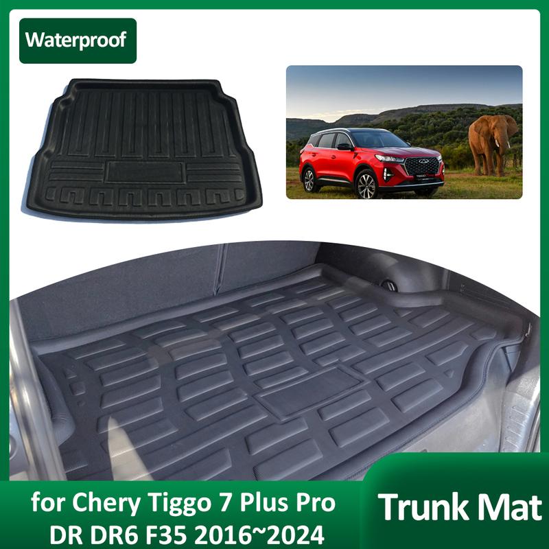 

Коврик в багажник автомобиля Chery Tiggo 7 Plus Pro DR DR6 F35 2016~2024 водонепроницаемый поддон для багажа подкладка для багажника чехол коврик аксессуары чёрный